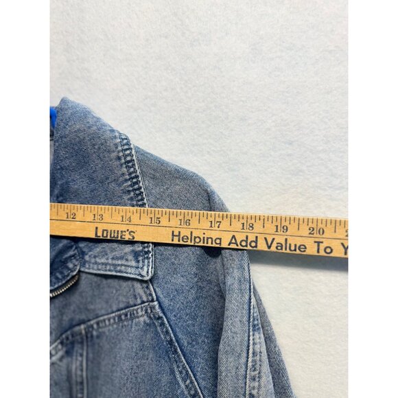 Böhme Womens Denim Jacket Distressed Light Wash Large Elastic Hem & Snap Pockets - Picture 5 of 10